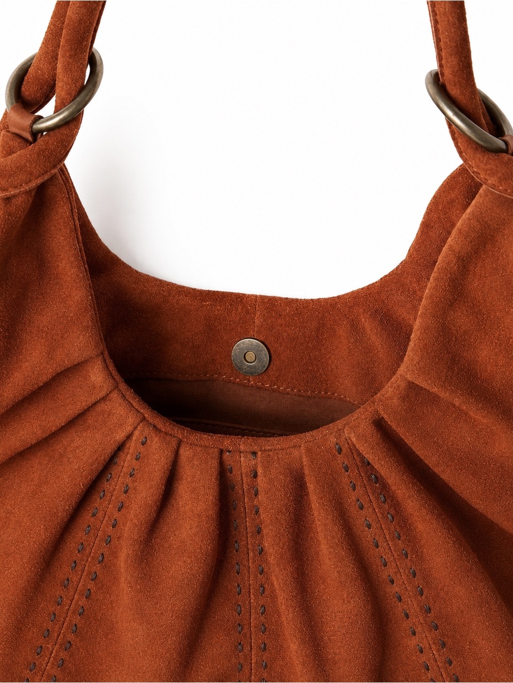 Free People Cognac Suede Leather Tote Bag NWT Scrunch Shoulder Hobo - Picture 5 of 9